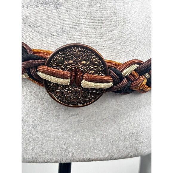 Vintage Multi Color Belt With Metal Medallion  Center   Metal Clasp Closure - Picture 1 of 12